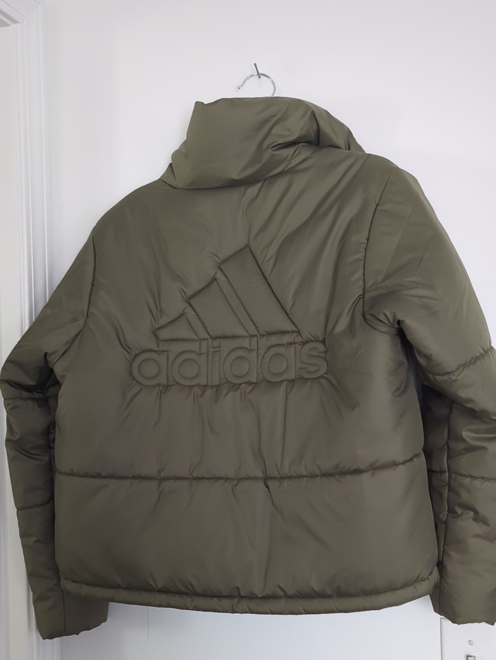 adidas Olive Green Quilted Puffer Jacket with Embossed Logo